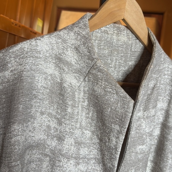 Eileen Fisher Taupe Silver Illusion Jacquard Open Front Long Coat Jacket XL - Picture 5 of 11